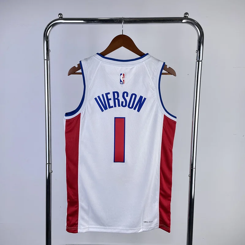 2023 Detroit Pistons Basketball Jersey White #1 IVERSON