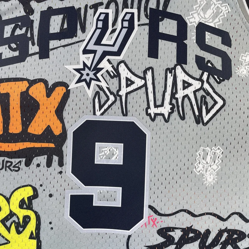 Mitchell Ness Hot Print Retro San Antonio Spurs Basketball Jersey 2002 2003 Graffiti #9 PARKER