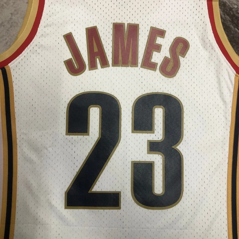 03/04 Mitchell Ness Hot Print Retro Cleveland Cavaliers Basketball Jersey White #23 JAMES