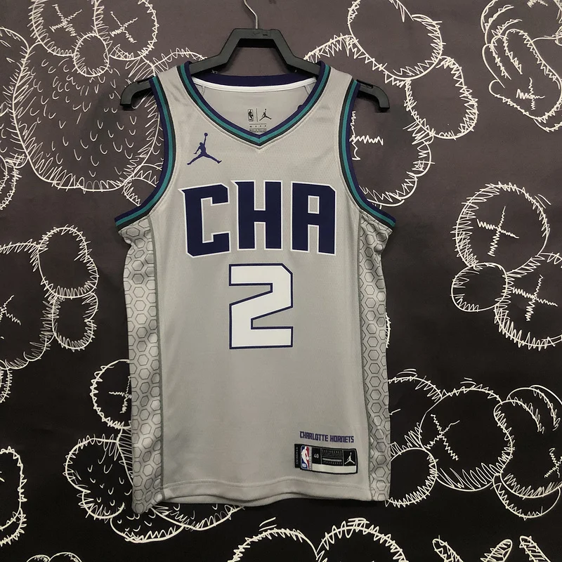 2019   Charlotte Hornets Basketball Jersey    Gray  #2  BALL