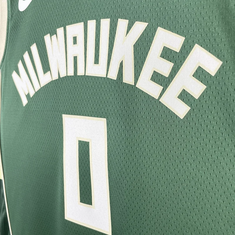 2023 Season NBA Milwaukee Bucks Basketball jersey away Green #0 LILLARD