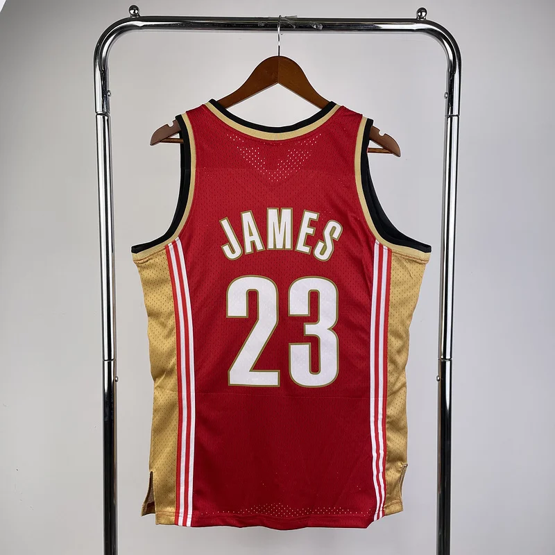 03/04 Mitchell Ness Hot Print Retro Cleveland Cavaliers Basketball Jersey  Red #23 JAMES