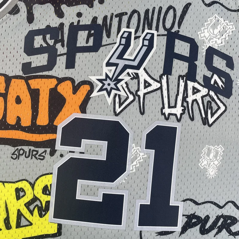 Mitchell Ness Hot Print Retro San Antonio Spurs Basketball Jersey 1998 1999 Graffiti #21 DUNCAN