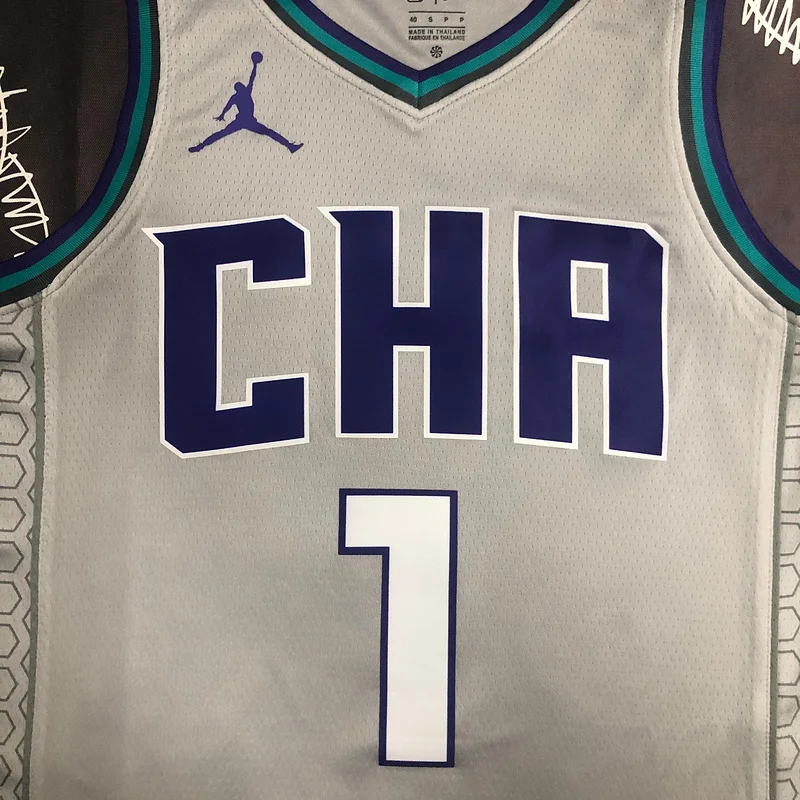 2019   Charlotte Hornets Basketball Jersey    Gray  #1  BALL