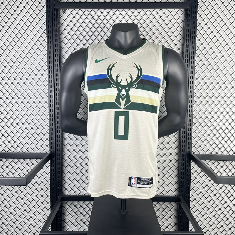 2019 Season NBA Milwaukee Bucks Basketball jersey beige #0 LILLARD