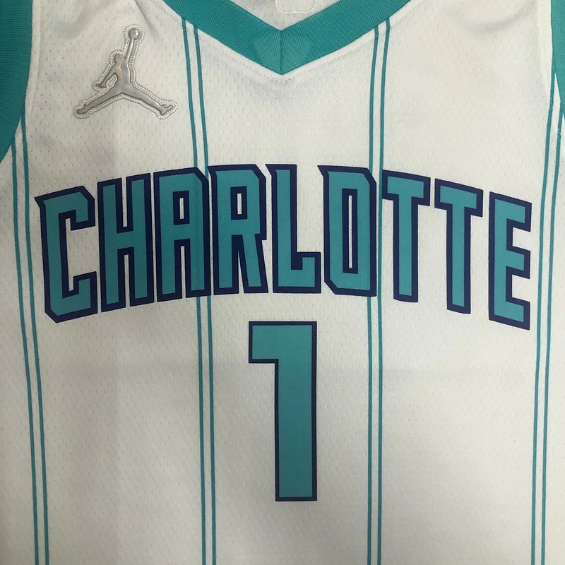 75th anniversary  Charlotte Hornets Basketball Jersey   White  #1  BALL