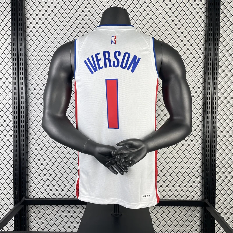 2023 Detroit Pistons Basketball Jersey White #1 IVERSON