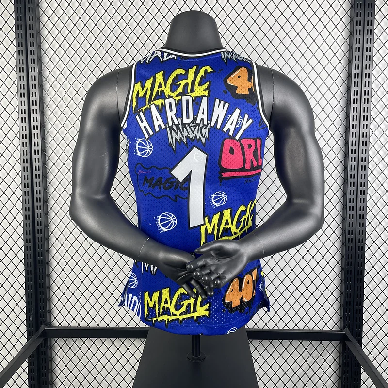 1994 1995 Mitchell Ness Hot Print Retro Orlando Magic Basketball Jersey  Graffiti #1 HARDAWAY