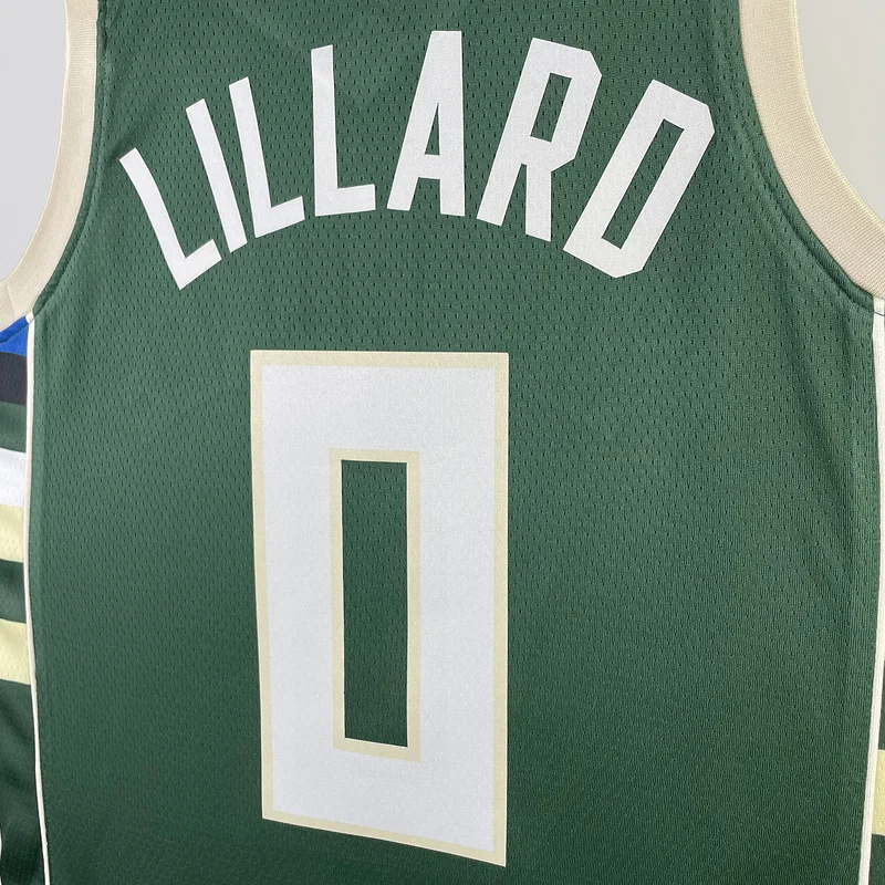 2023 Season NBA Milwaukee Bucks Basketball jersey away Green #0 LILLARD