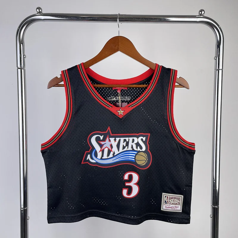 Mitchell Ness Women Retro Philadelphia 76ers Basketball Jersey Black #3 IVERSON