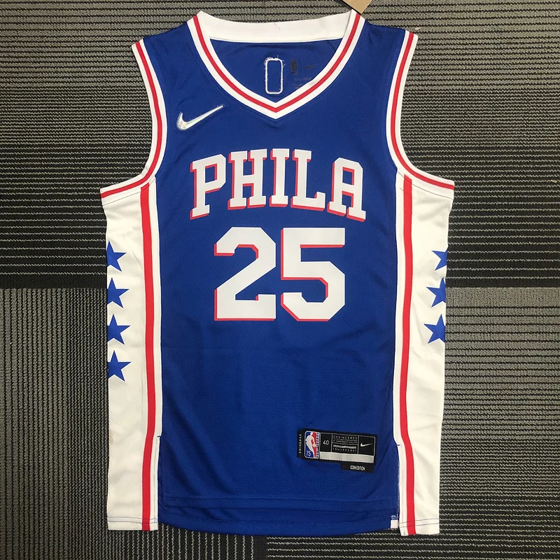 75th anniversary NBA Philadelphia 76ers Basketball Jersey V-neck Blue #25 SIMMONS