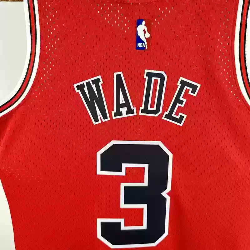 16/17 Mitchell Ness Hot Print Red Retro Basketball Jersey for Chicago Bulls #3 WADE