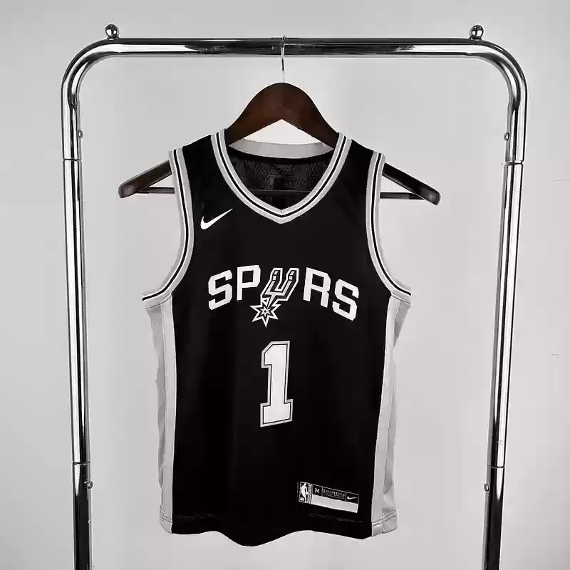 Youth San Antonio Spurs Basketball Jersey #1 WEMBANYAMA Black