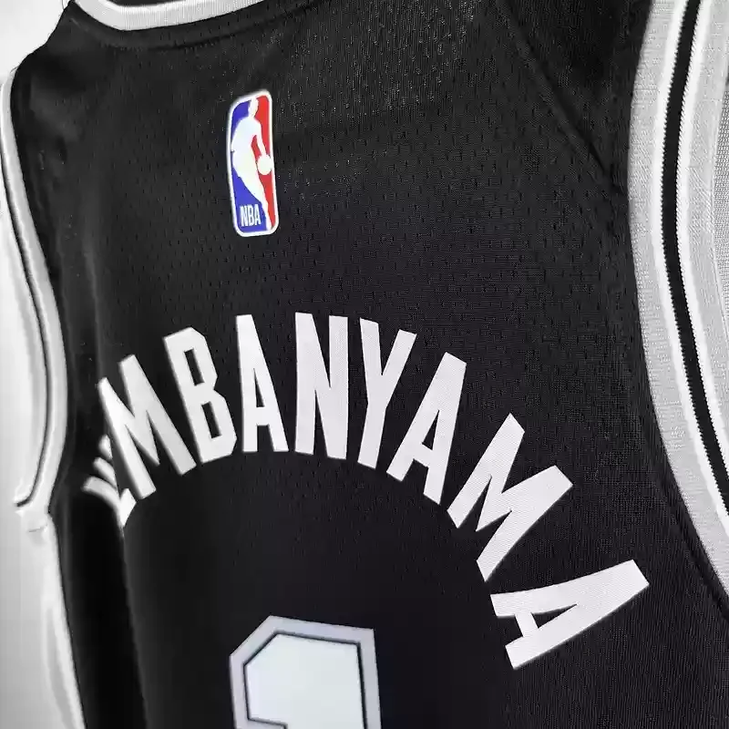 Youth San Antonio Spurs Basketball Jersey #1 WEMBANYAMA Black