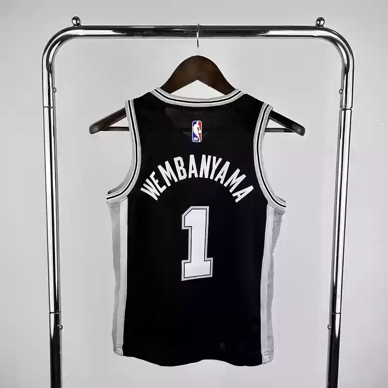 Youth San Antonio Spurs Basketball Jersey #1 WEMBANYAMA Black