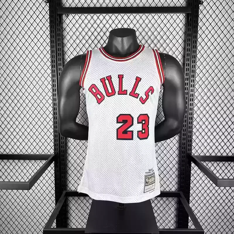 84/85 Mitchell Ness Hot Print White Retro Basketball Jersey for Chicago Bulls #23 JORDAN