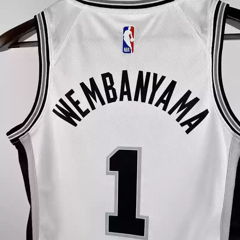 Youth San Antonio Spurs Basketball Jersey #1 WEMBANYAMA White