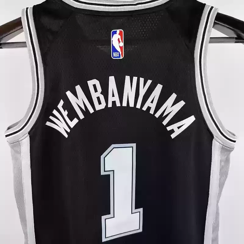 Youth San Antonio Spurs Basketball Jersey #1 WEMBANYAMA Black