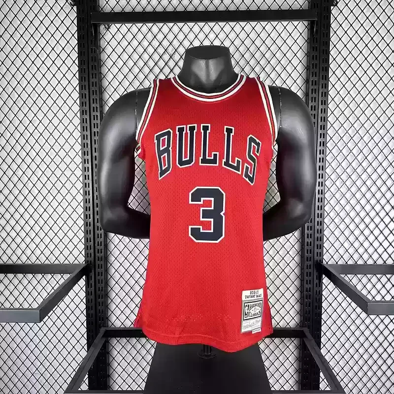 16/17 Mitchell Ness Hot Print Red Retro Basketball Jersey for Chicago Bulls #3 WADE