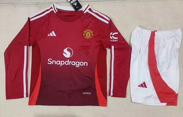 24-25 Manchester United home long sleeve kids soccer jersey