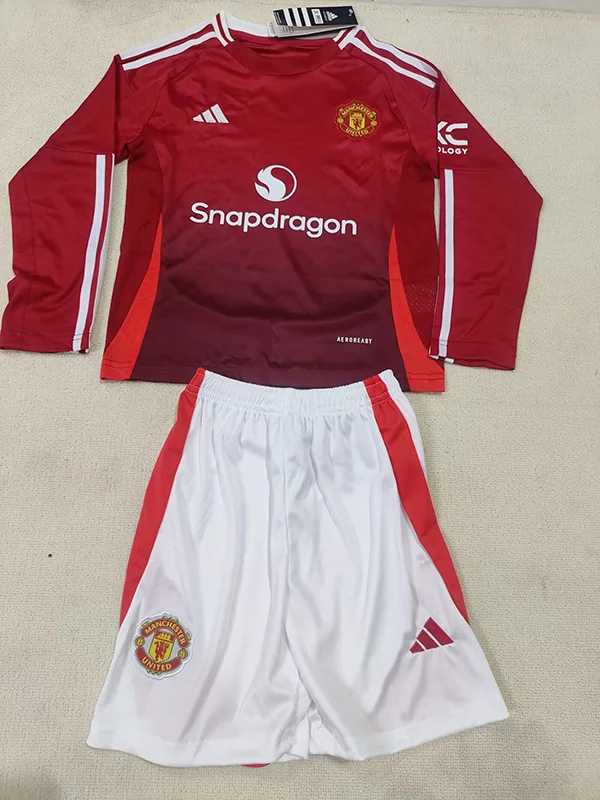 24-25 Manchester United home long sleeve kids soccer jersey