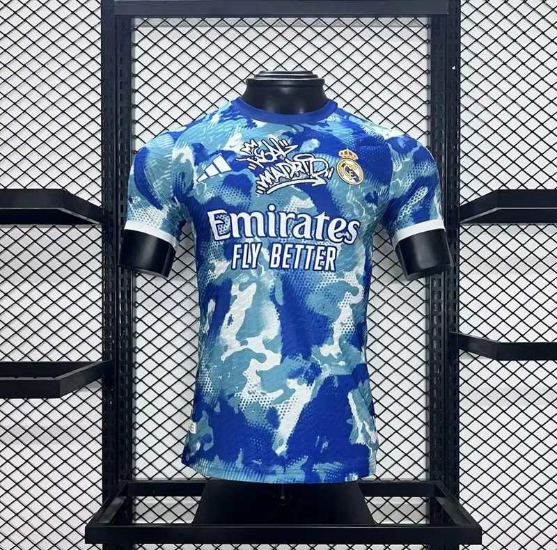 24-25 Real Madrid blue camo player version soccer jersey