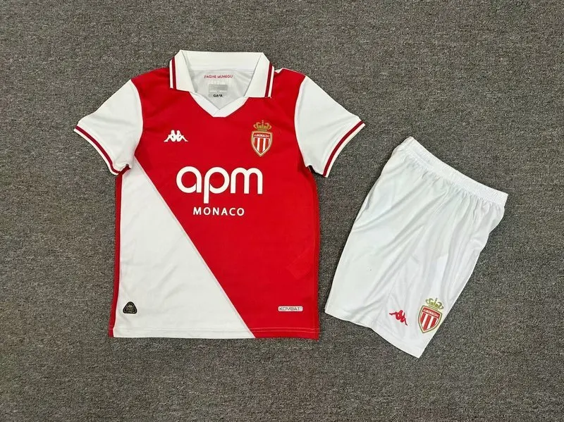 24-25 AS Monaco home kids soccer jersey