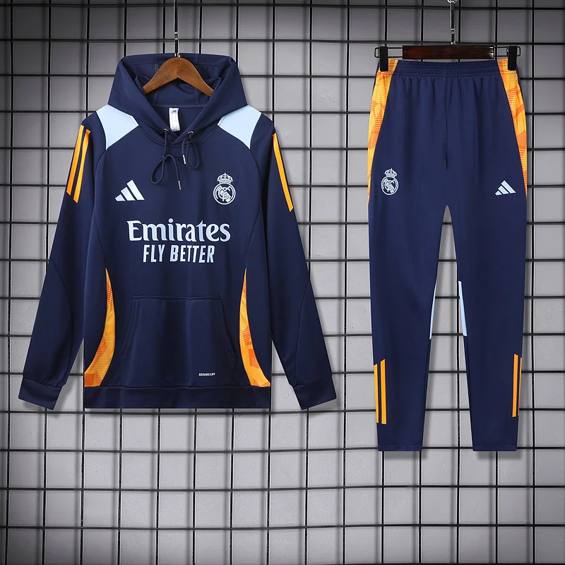 24-25 Real Madrid dark blue soccer hoodie suit