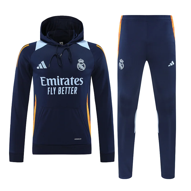 24-25 Real Madrid dark blue soccer hoodie suit