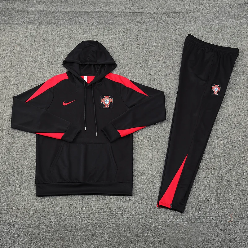 24-25 Portugal black with red hoodie suit