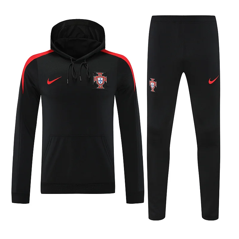 24-25 Portugal black with red hoodie suit