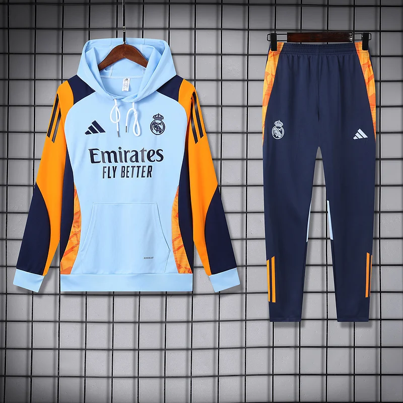 24-25 Real Madrid lake blue with orange hoodie