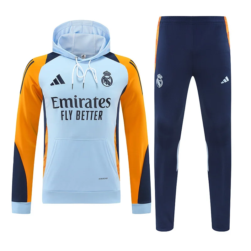 24-25 Real Madrid lake blue with orange hoodie