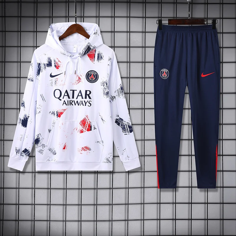 24-25 PSG white with red and royal blue hoodie suit