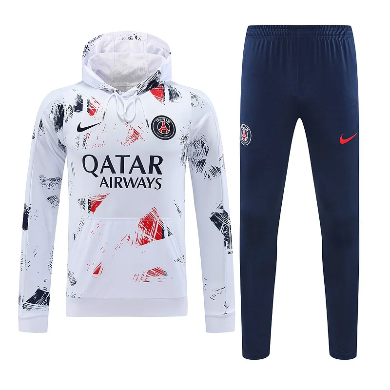 24-25 PSG white with red and royal blue hoodie suit