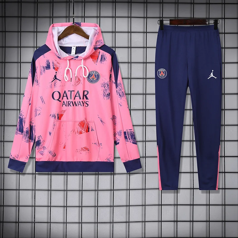 24-25 PSG Pink with royal blue hoodie suit